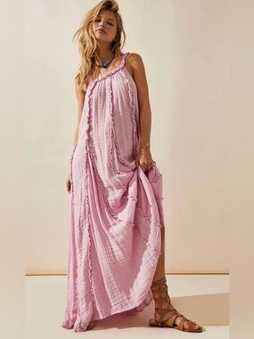 Free People McKinley Maxi Dress Light Pink Ruffled Maxi Dress Flowy Summer Small